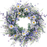 22 Inches Spring Wreath Artificial Spring Wreaths for Front Door Spring Flower Wreaths Summer Wreath with Daisy Lanvender for Spring Summer Indoors Outdoor Home Decorations