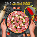 13-Inch Nonstick Pizza Tray - Round Carbon Steel Non-Stick Pizza Baking Pan with Perforated Holes, Premium Bakeware Pizza Screen with Silicone Grip Handles, Dishwasher Safe - NCBPIZ1