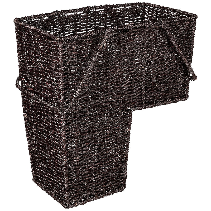 15" Wicker Storage Stair Basket With Handles (Brown)