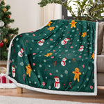 Premium Christmas Sherpa Throw Blanket | Christmas Decoration Gift, Fleece, Plush, Warm, Cozy Reversible Microfiber Holiday Blanket | Green Gingerbread - 50X60