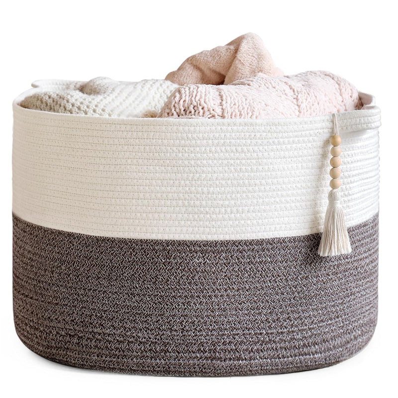 Large Woven Basket Decorative Blanket Basket Cotton Rope Storage Basket For Blan