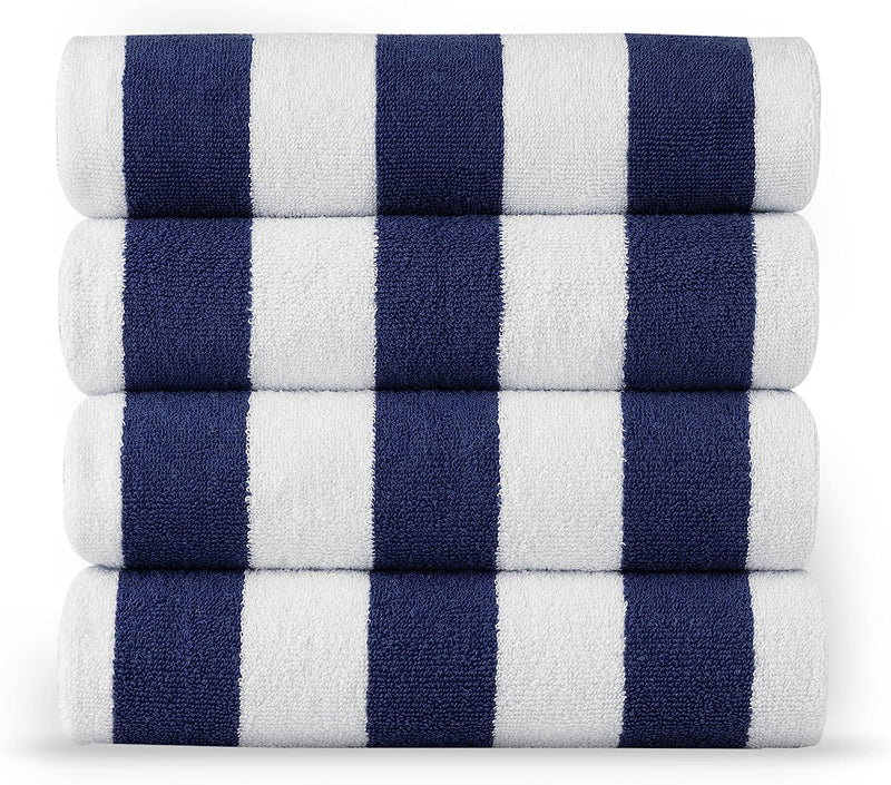 Towel 4 Pack - Beach Towels Oversized, Cabana Stripe Large Beach Towel, Quick Dry Pool Towels, Beach Essentials for Women, Soft & Absorbent Oversized Beach Towel (36" x 72”) - Blue