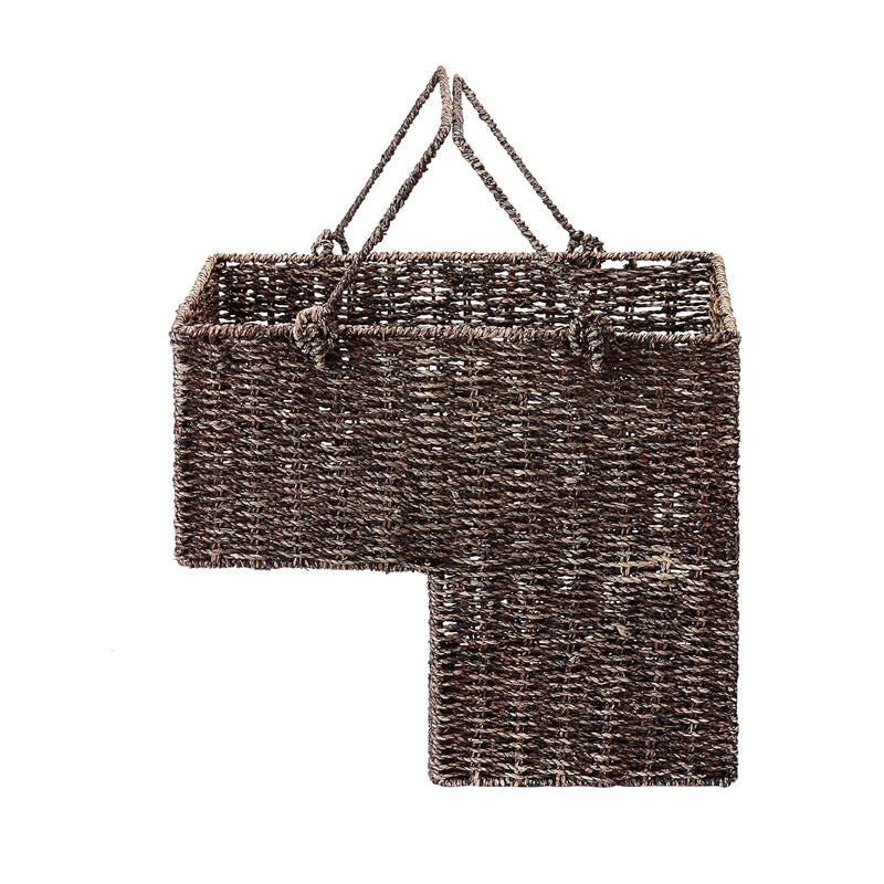 14-Inch Wicker Stair Case Basket With Handles | Handmade Woven Seagrass In Brow