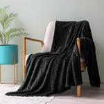 Large Flannel Fleece Throw Blanket, 50X70 Inches Soft Jacquard Weave Leaves Pattern Blanket For Couch, Cozy, Warm, Lightweight And Decorative Black Blanket