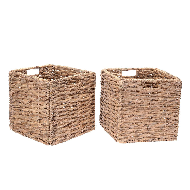 12-Inch Square Handmade Twisted Wicker Storage Bin, Foldable Baskets Made Of Wat