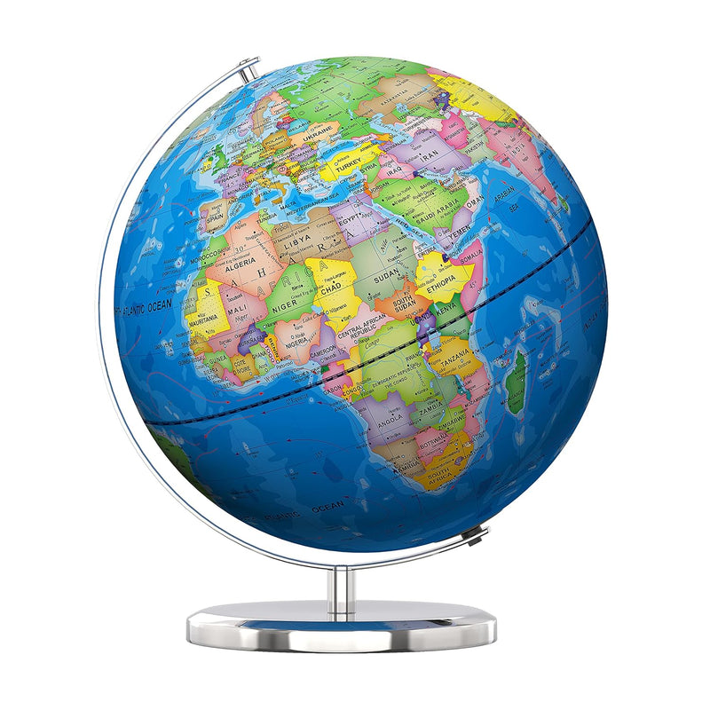 13" World Globe With Stand, Illuminated Educational Globes With Hd Printed