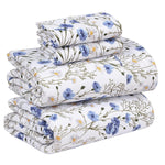 100% Cotton Percale Sheets For Full Size Bed - 16 Inches Deep Pocket Perfect Fitting - Crisp & Cool - Smooth & Comfortable - Durable Blue Floral Sheet Sets (1 Flat, 1 Fitted & 2 Pillowcases)