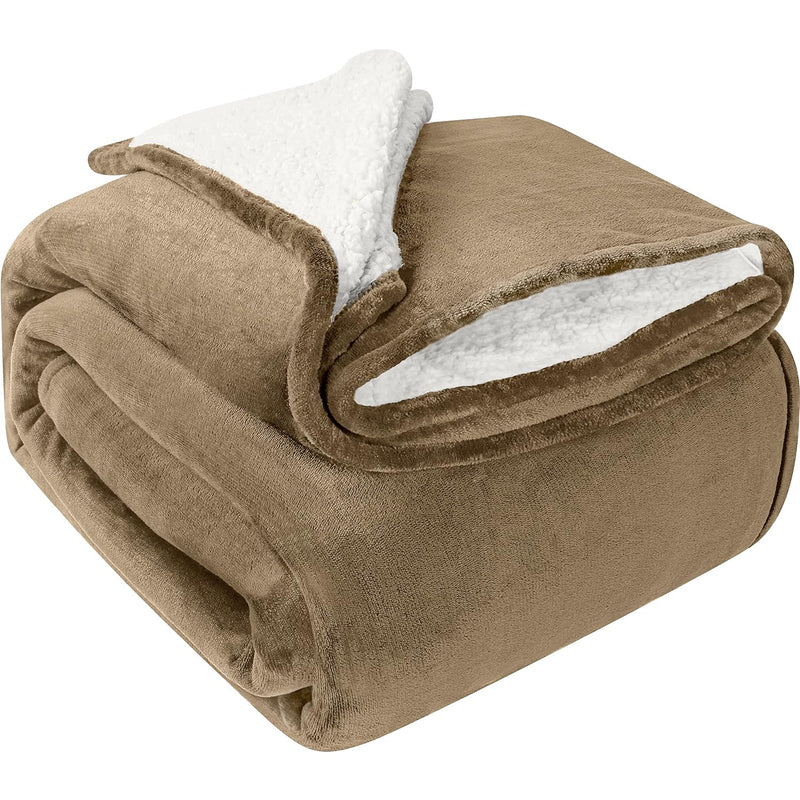 Sherpa Bed Blanket Queen Size Camel 480Gsm Plush Blanket Fleece Reversible Blanket For Bed And Couch (90X90 Inches)