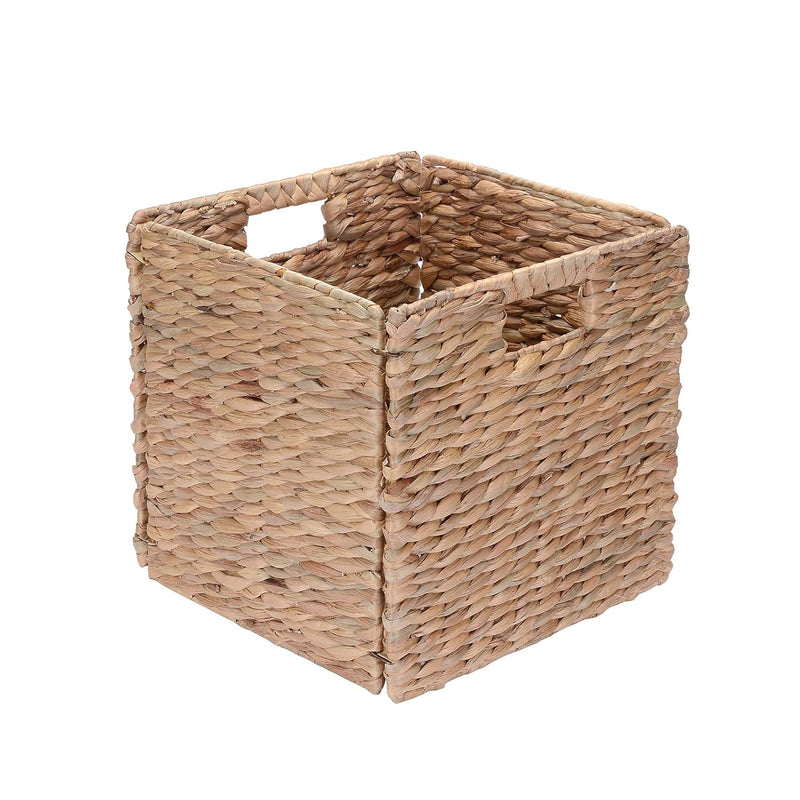 12-Inch Square Handmade Wicker Storage Bin Foldable Basket Made Of Water Hyacint