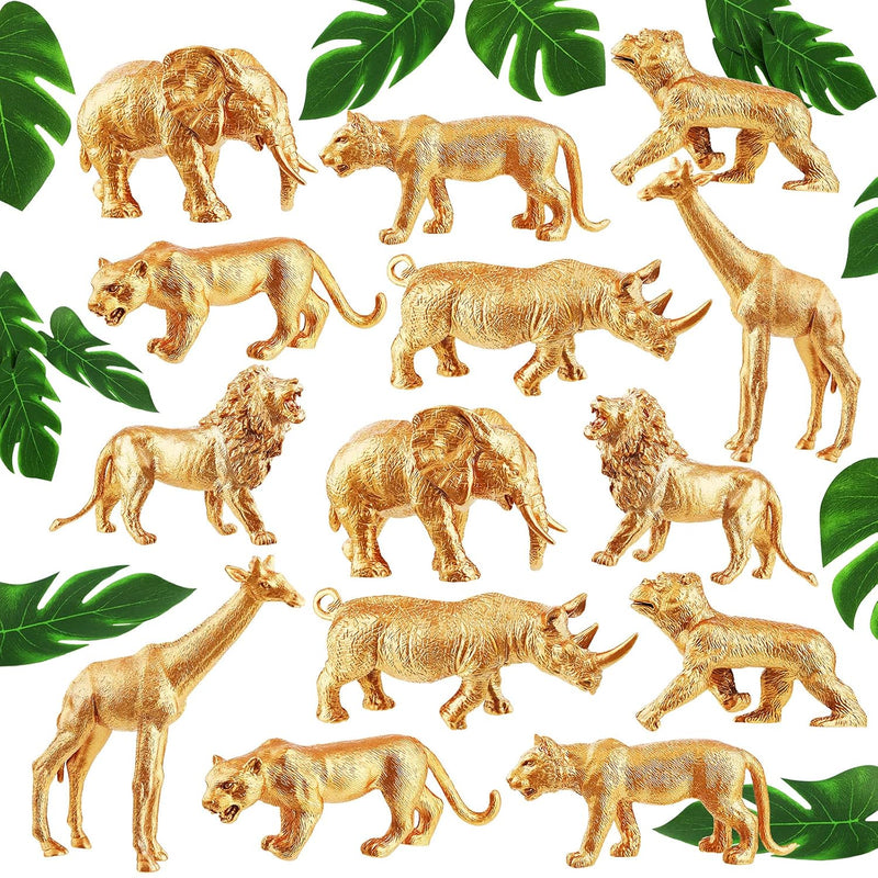 26 Pieces Gold Animals Figures Toys Set 14 Pcs Plastic Safari Figures 12 Pc