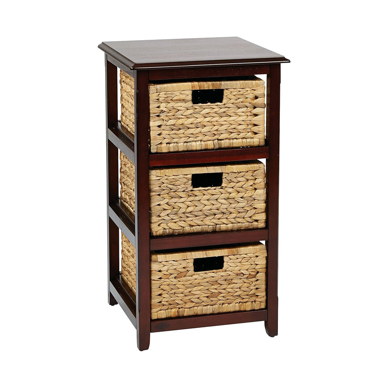 Seabrook Storage Tower With Solid Wood Frame And Natural Baskets, 3-Drawer, Espr