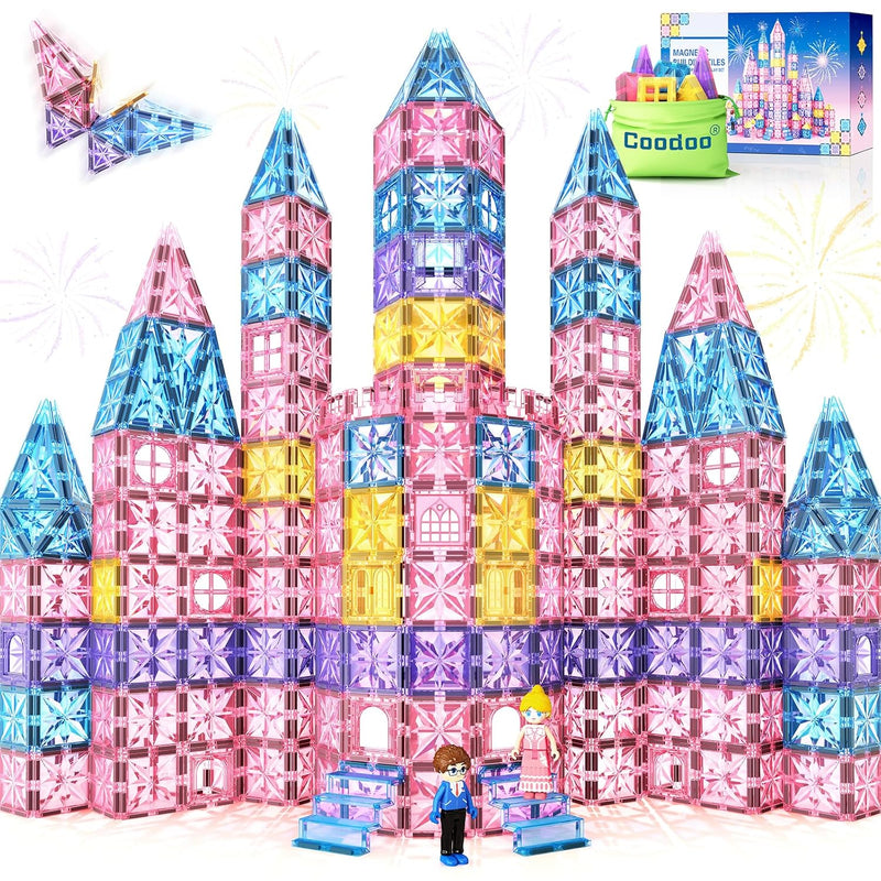 108Pcs Diamond Magnetic Tiles With Dolls Princess Castle Building Toys, Ste