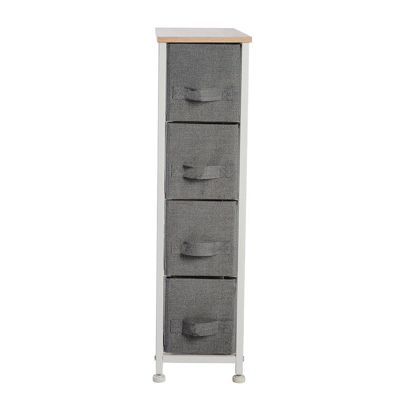 4 Tier Slim Vertical Storage Chest | Nightstand | Fabric Drawers | Sturdy Steel