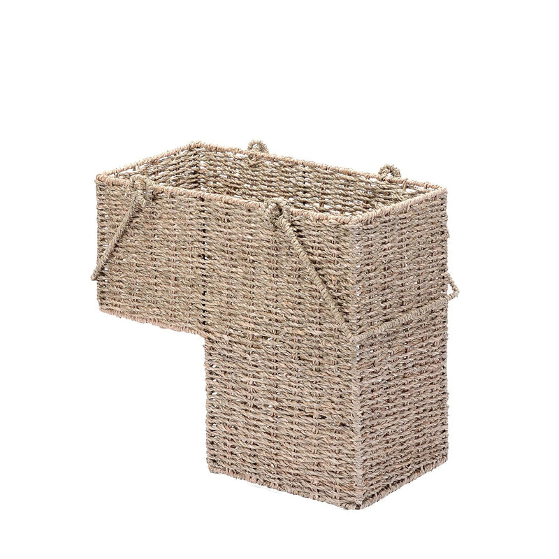 14-Inch Wicker Stair Case Basket With Handles | Handmade Woven Seagrass In Natur