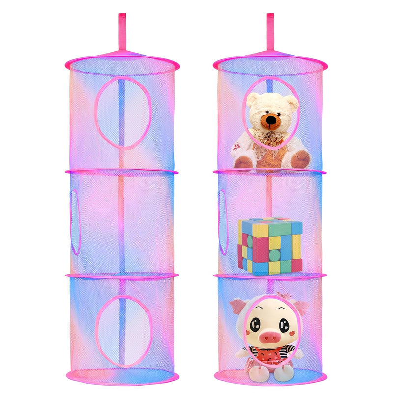 2 Pcs Hanging Mesh Storage Basket For Kids Room, 3 Tier Foldable Corner Space Sa