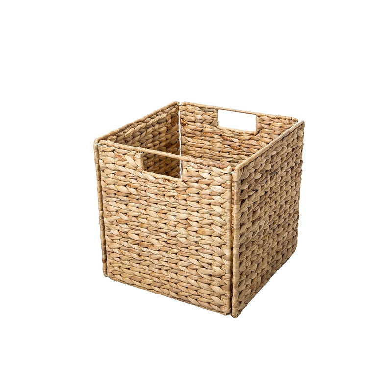 12" Foldable Hyacinth Storage Basket With Iron Wire Frame