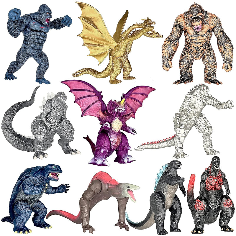 Exclusive Set Of 10 Godzilla Vs Kong Toys Movable Joint Action Figures, King Of The Monster Dinosaur Shin Ultima Gamera Ghidorah Skull Crawler Destoroyah Mecha Mechagodzilla Cake Toppers Pack