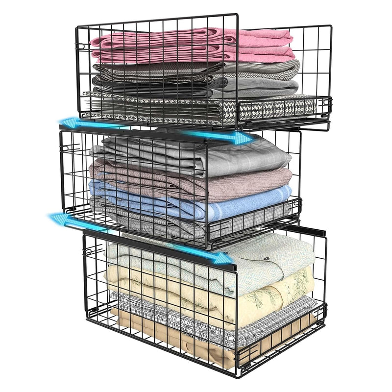 3-Tier Sliding Closet Organizers And Drawer Storage Shelves, Stackable Storage B