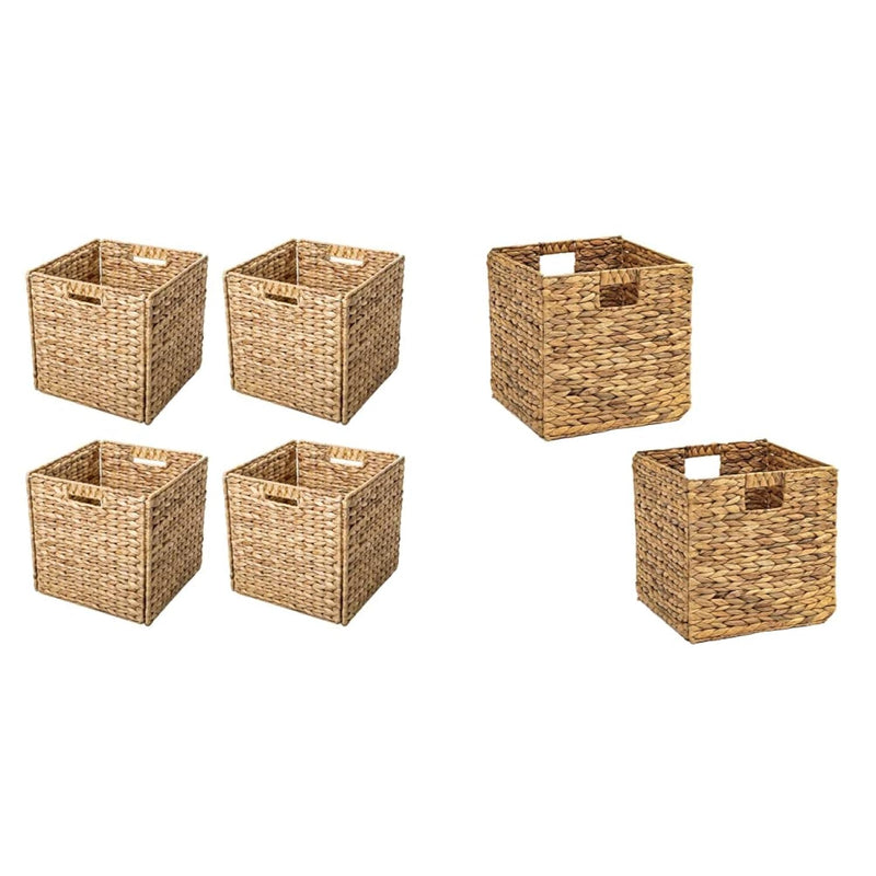 Foldable Hyacinth Storage Baskets With Iron Wire Frame (Set Of 4) & Basket With