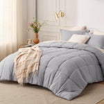 Twin Comforter Set - Grey Basket Weave Down Alternative Comforter Set Twin/Twin Xl Size, Lightweight All Season Bedding Set With 1 Pillow Sham