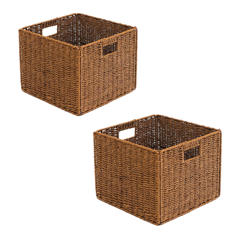 12.7" Foldable Storage Basket With Iron Wire Frame (Set Of 2)