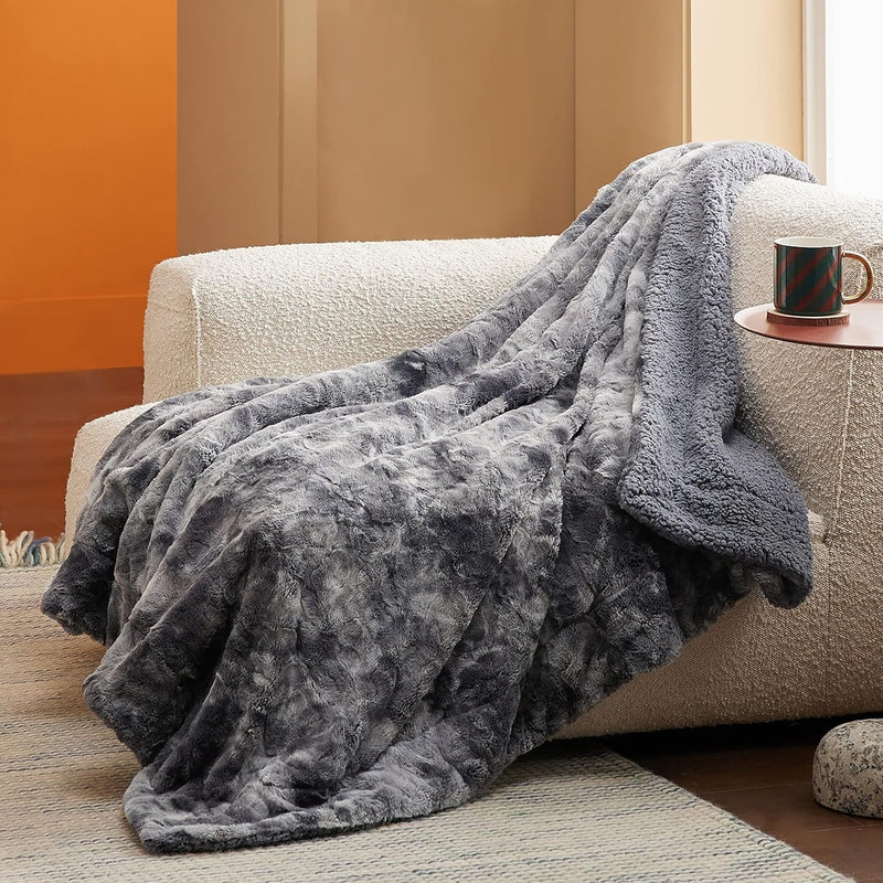 Fuzzy Blankets And Throws For Couch - Dark Grey Plush Super Soft Sherpa Warm Comfy Faux Fur Throw Blankets For Sofa And Bed, 50X60 Inches