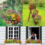 16 Bundles Artificial Flowers for Outdoors Fake Plastic Plants Faux Shrubs Greenery Wheat Grass UV Resistant for Spring Summer Garden Patio Window Box Office Table Kitchen Home Decoration