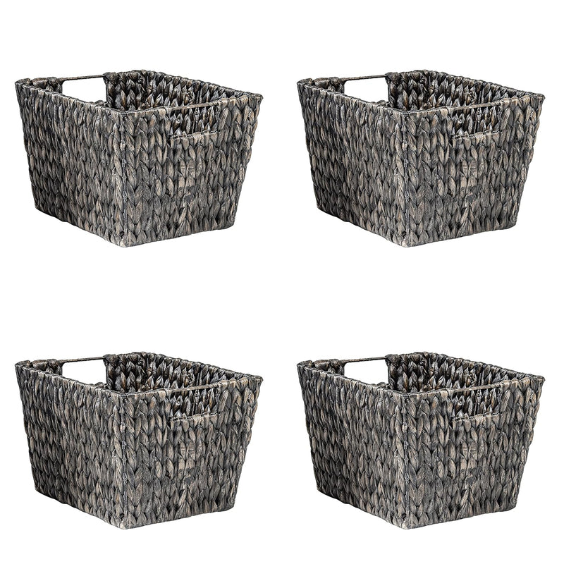 11.5" Hyacinth Storage Basket With Handles, Rectangular (Set Of 4, Black)