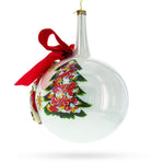 Santa by Tree with Red Bow - Festive Blown Glass Ball Christmas Ornament