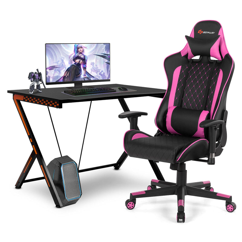 Gaming Desk & Chair Set 46" Racing Style Desk W/ Massage Reclining Swivel Chair