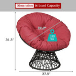 Rattan Papasan Chair Ergonomic 360-Degree Swivel Soft Cushion Garden Burgundy