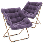 Purple Set Of 2 Foldable Faux Fur Saucer Cozy Chair Home Upholstery Padded Seat