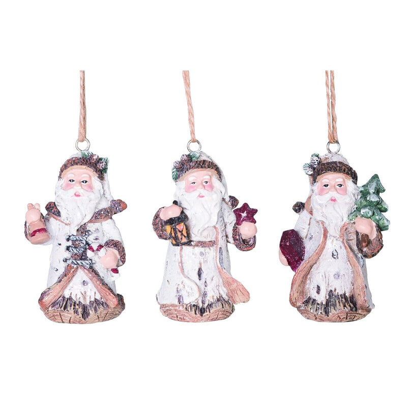 Set/3 5" Woodland Birch Tree Santa Claus Forest Lantern Ornament Christmas Decor