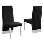 Black Tufted Velvet Accent Side Chairs With Silver Chrome Detailing (Set Of 2)