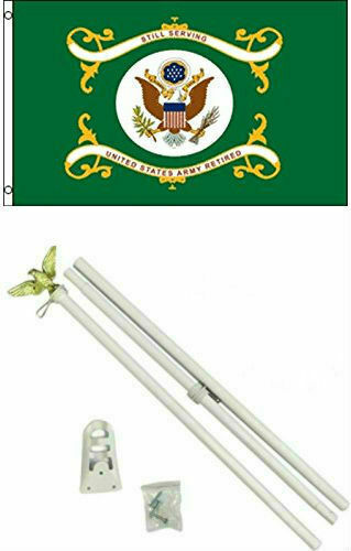 3X5 U.S. Army Green Retired Flag W/ 6' Ft White Flagpole Flag Pole Kit Eagle