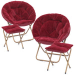 Red Set Of 2 Foldable Oversize Cozy Comfy Faux Fur Saucer Chair W/Footrest Stool