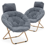 Set Of 2 Folding Saucer Chair Cozy Comfy Faux Fur Moon Seat W/Removable Headrest