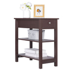 Side Table Living Room 3-Tier Sofa End Table For Small Space Brown End Table