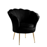 Angelina Velvet Scalloped Back Accent Chair With Metal Legs In Black