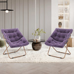 Purple Set Of 2 Foldable Faux Fur Saucer Cozy Chair Home Upholstery Padded Seat