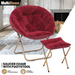 Red X-Large Foldable Saucer Cozy Chair Home Faux Fur Round Moon Seat W/Footrest