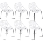 6 Pcs Modern Design Birch Sapling Plastic Dining Side Chairs Stackable White