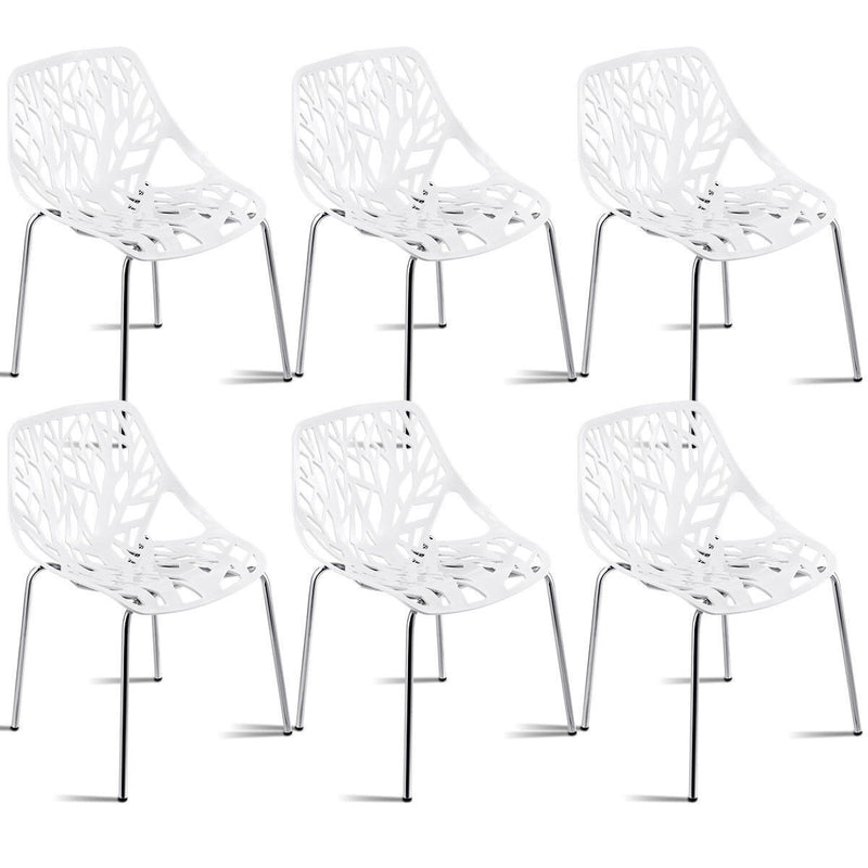 6 Pcs Modern Design Birch Sapling Plastic Dining Side Chairs Stackable White