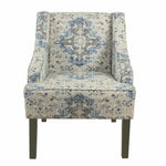 Traditional Fabric Swoop Arm Accent Chair In Antiqued Blue