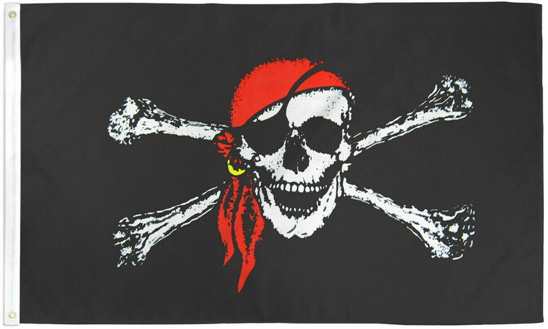 PIRATE FLAG LARGE 2X3' FOOT FT JOLLY ROGER BANNER SKULL W/ RED SCARF BANDANA