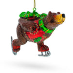 Whimsical Wintertime: Skating Bear - Blown Glass Christmas Ornament