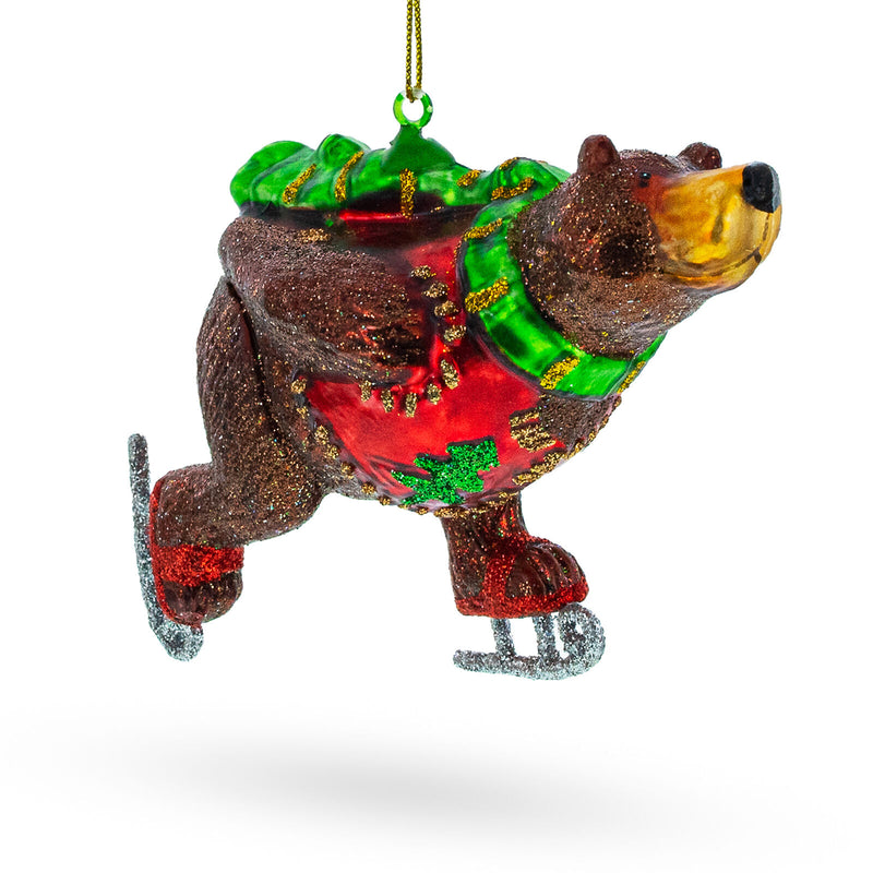 Whimsical Wintertime: Skating Bear - Blown Glass Christmas Ornament