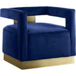 Armani 18.5"H Velvet Accent Chair In Navy And Gold