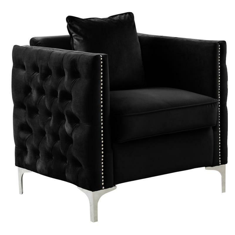 Bayberry Black Velvet Fabric Glam Chair With Pillow