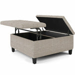 Simpli Home Harrison 36" Transitional Square Coffee Table Ottoman in Platinum...